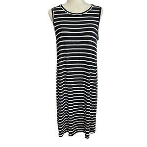 St John's Bay Dress Women M Black & White Stripe A Line Sleeveless Pullover